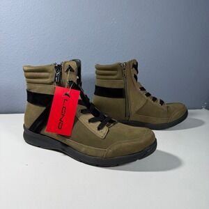 LGND Mens Olive Green Leather High Top Sneaker Boots Dual Zip US 9.5M NEW